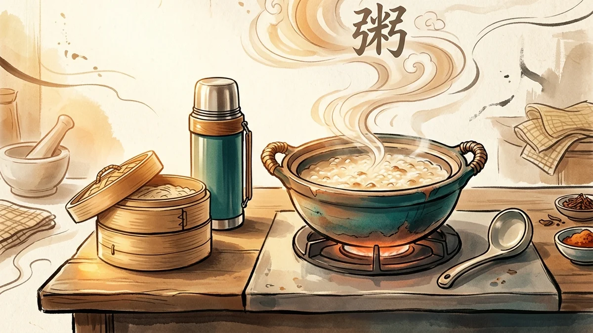 Die therapeutische chinesische Küche beginnen: Topf mit schmorendem Congee (粥 zhōu), Grundgesten und erste Rezepte