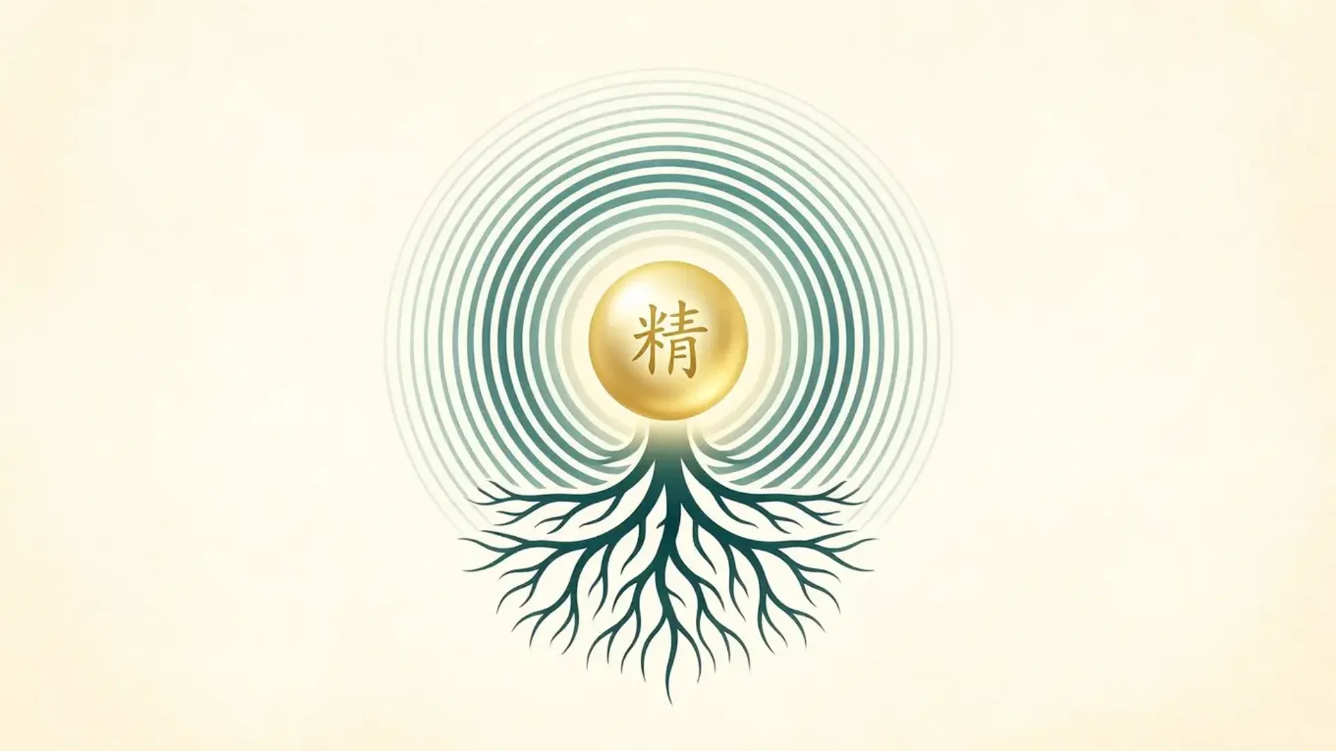 Visuelle Darstellung des Jing (精 Jīng) - vitale Essenz und Fundament in der TCM, goldener Hintergrund mit tiefer Energie
