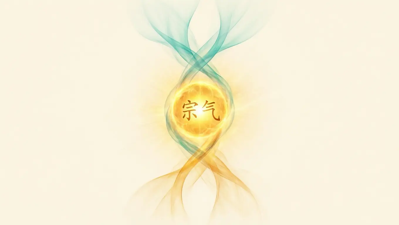 Visuelle Darstellung des Zong Qi (宗气 Zōng Qì) - Brust-Qi in der TCM, weisser Hintergrund mit vitalem Atem