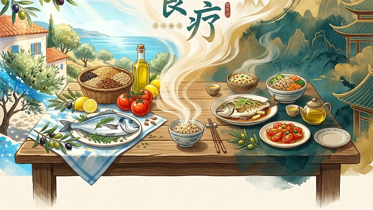 Mediterranean diet meets Chinese dietetics: olive oil, vegetables and whole grains read through two traditions