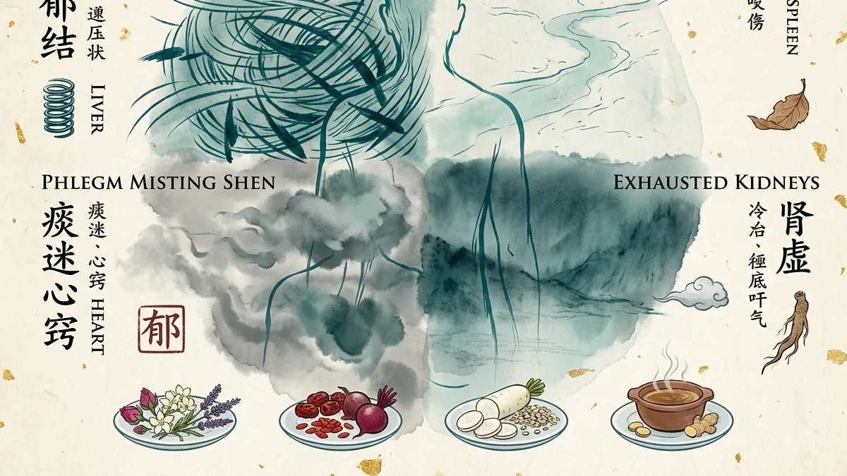 Depression in TCM: four profiles (Qi stagnation, Blood deficiency, Phlegm, exhausted Kidneys)