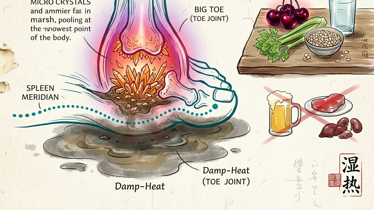 Gout in TCM: the Damp-Heat that crystallises in the big toe, purines and draining foods