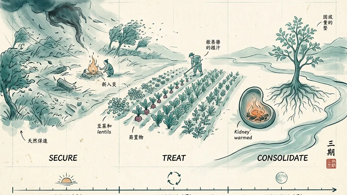 Withdrawal in TCM: three phases of terrain rebuilding, stabilise then nourish then consolidate