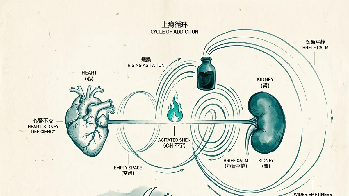 La adicción en MTC: el Vacío de Corazón-Riñón, la agitación del Shen y la sustancia que cava el vacío que calma