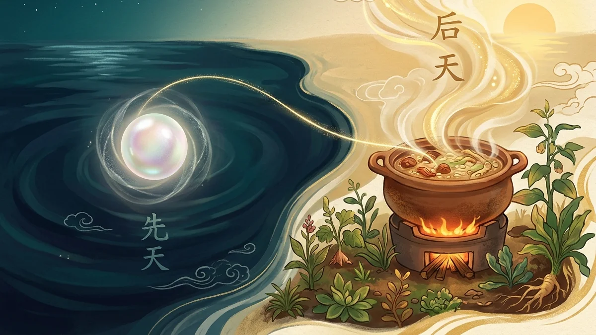 Cielo anterior (先天 Xiān Tiān) y Cielo posterior (后天 Hòu Tiān) en MTC: capital heredado del Riñón y capital construido por Bazo-Estómago