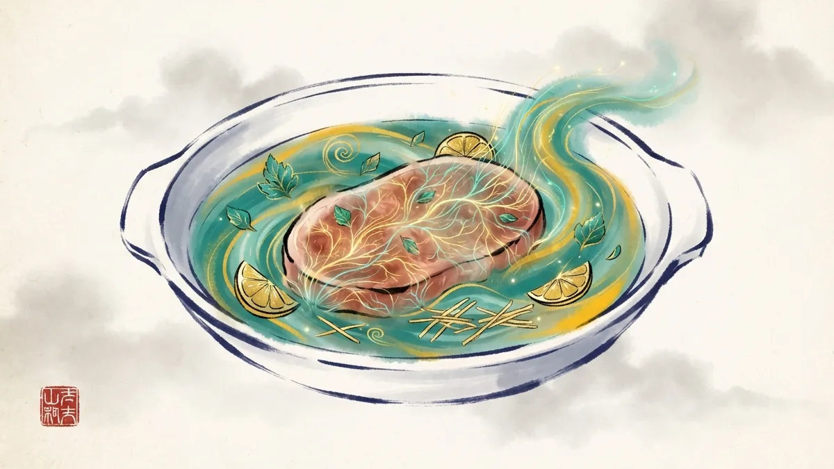 El marinado en dietética china: ácido, sal, enzimas y aceite que penetran y modifican la naturaleza del alimento