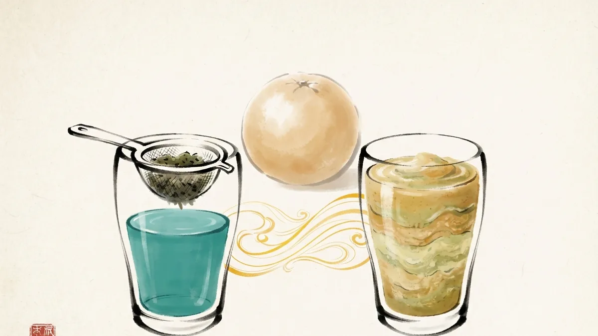 Vasos de zumo y batido de colores vivos junto a fruta entera: lo que la extracción líquida cambia para la fibra y la glucemia