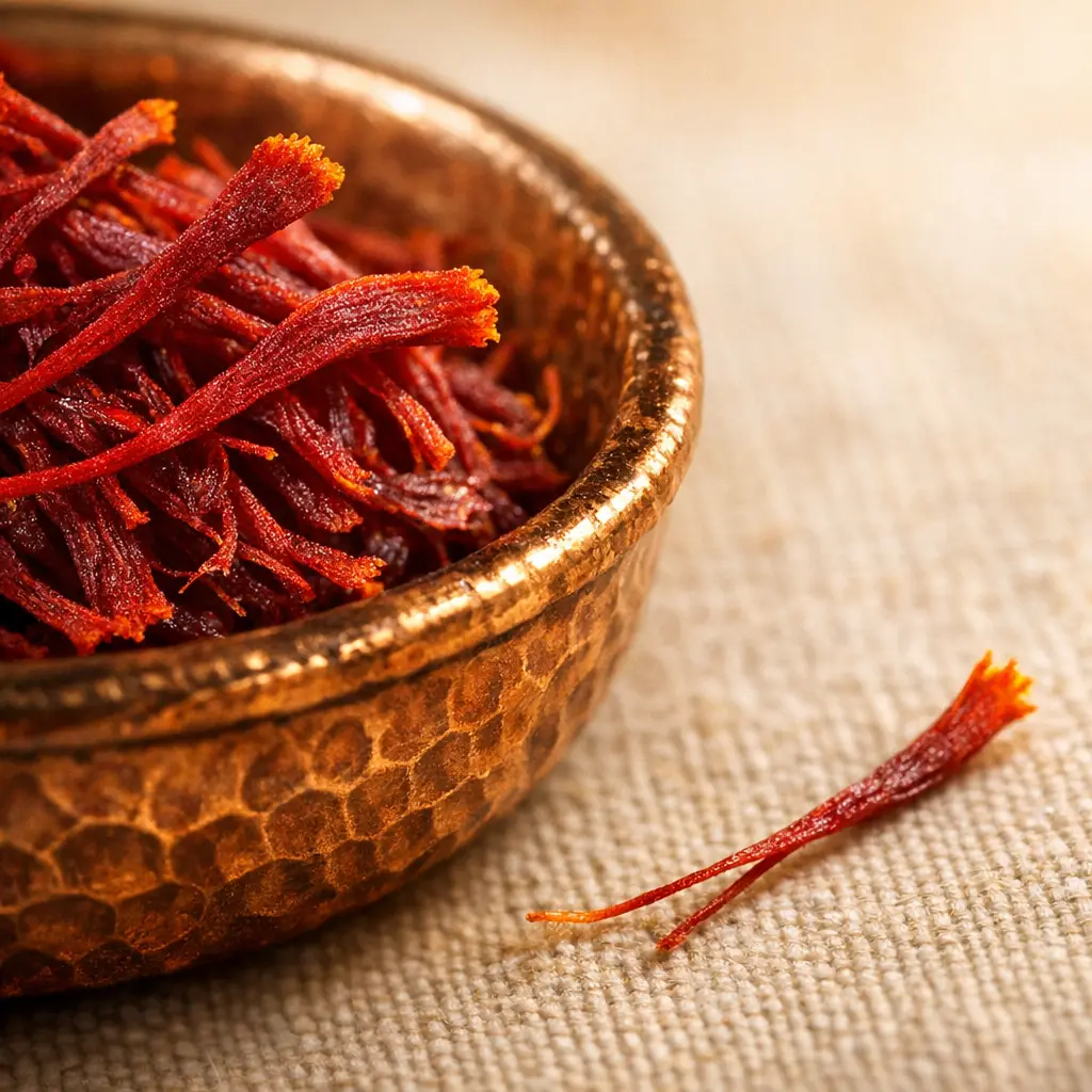 Hebras de azafrán (藏红花 Zàng Hóng Huā) - especia de naturaleza Neutra y sabores Pungente-Amargo, mobiliza la Sangre y calma el Espíritu