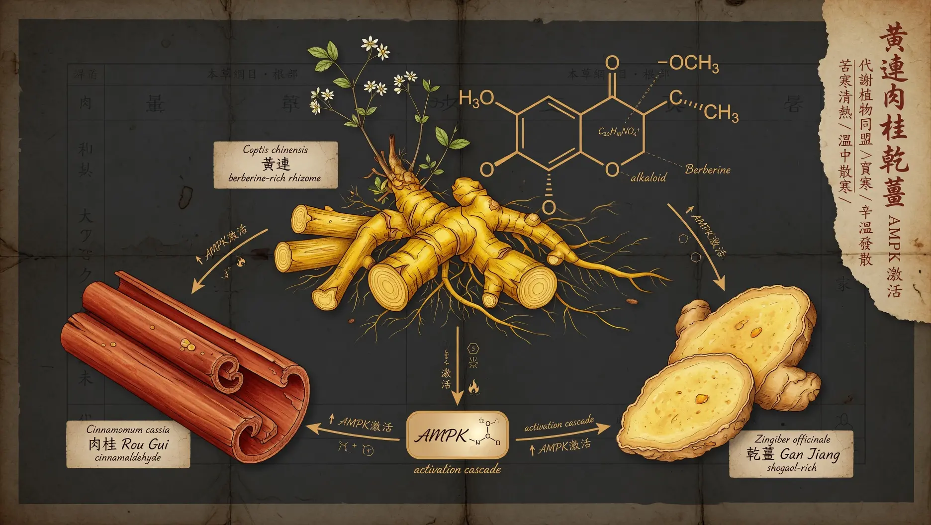 Berberine (é»„è¿ž Huang Lian), cinnamon (è‚‰æ¡‚ Rou Gui) and ginger - TCM plants validated for insulin sensitivity and metabolism