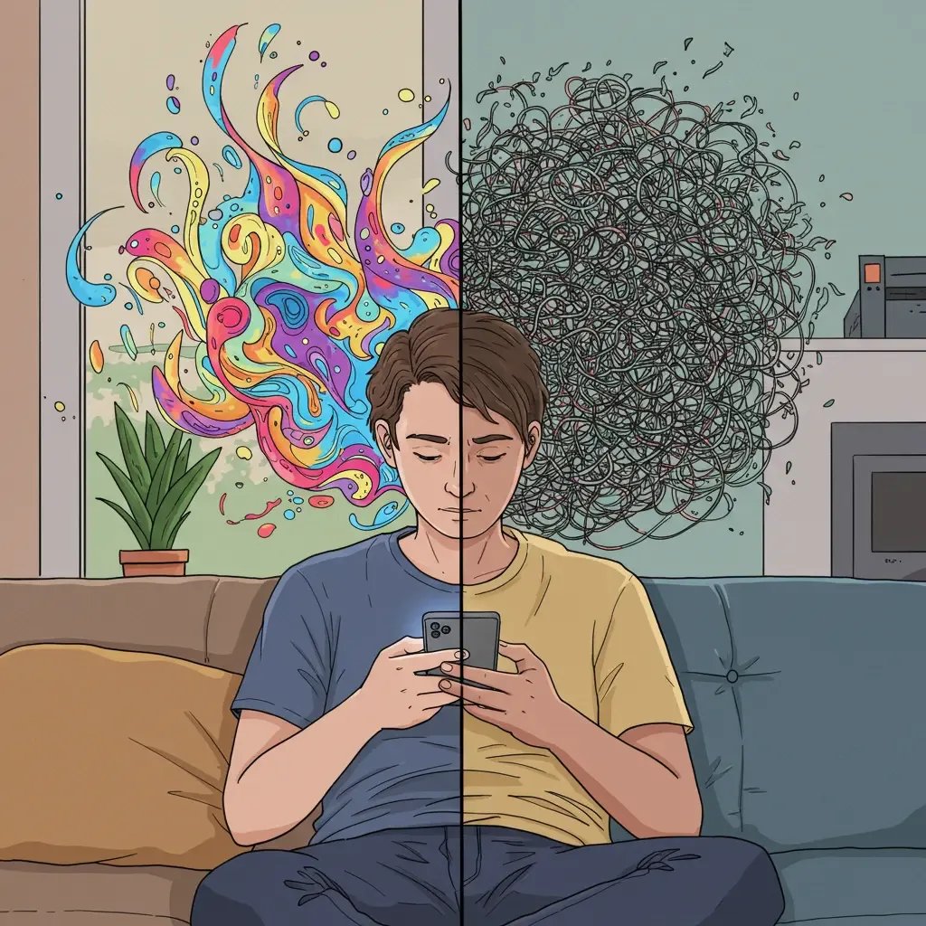Adolescent devant un écran (屏幕 Píng Mù) — impact de la lumière bleue et du temps d'écran sur l'humeur, le sommeil et la santé mentale des jeunes